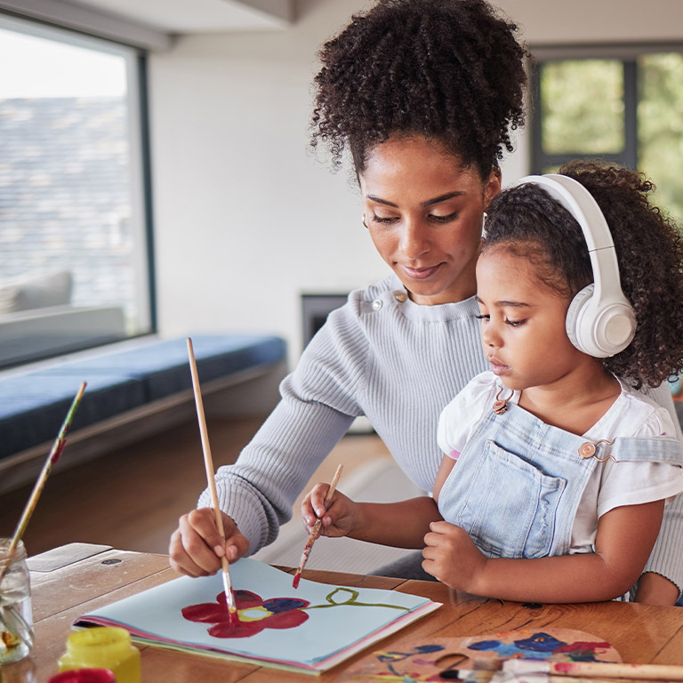 A mom painting with her daughter