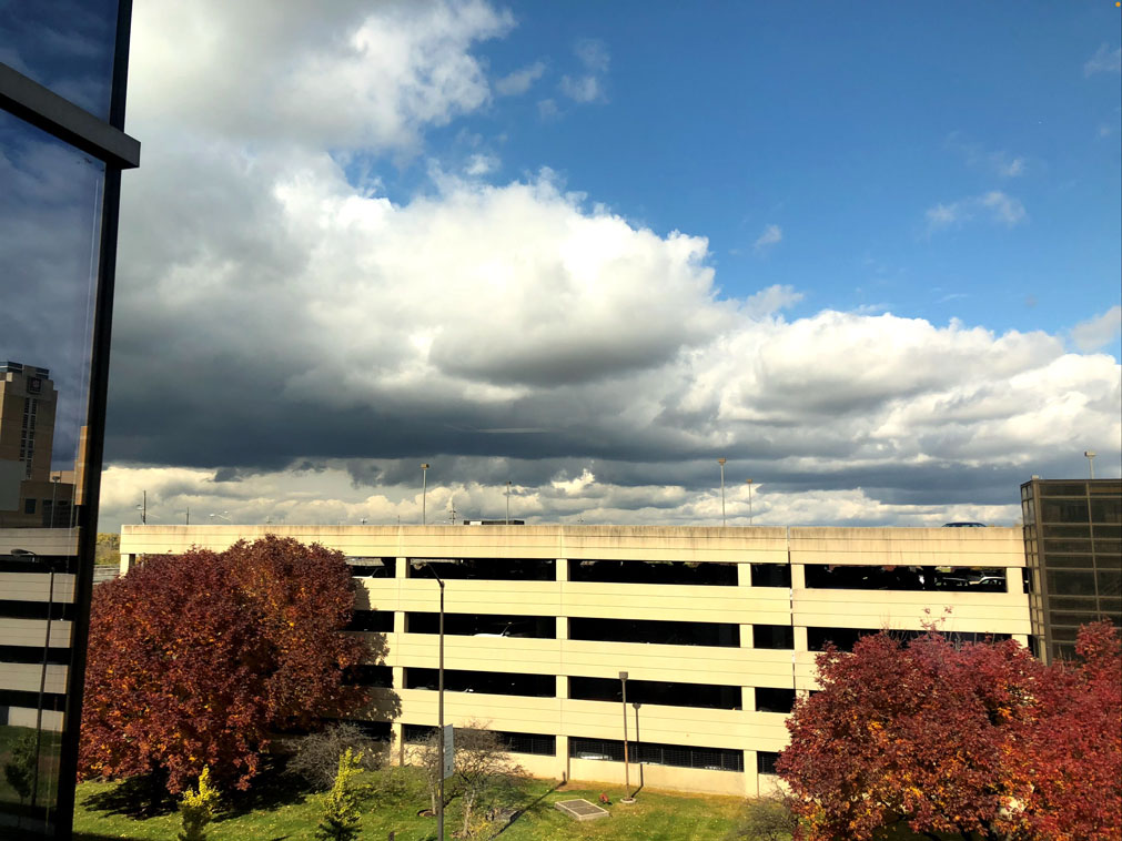 A picture of a parking garage in downtown Indianapolis.