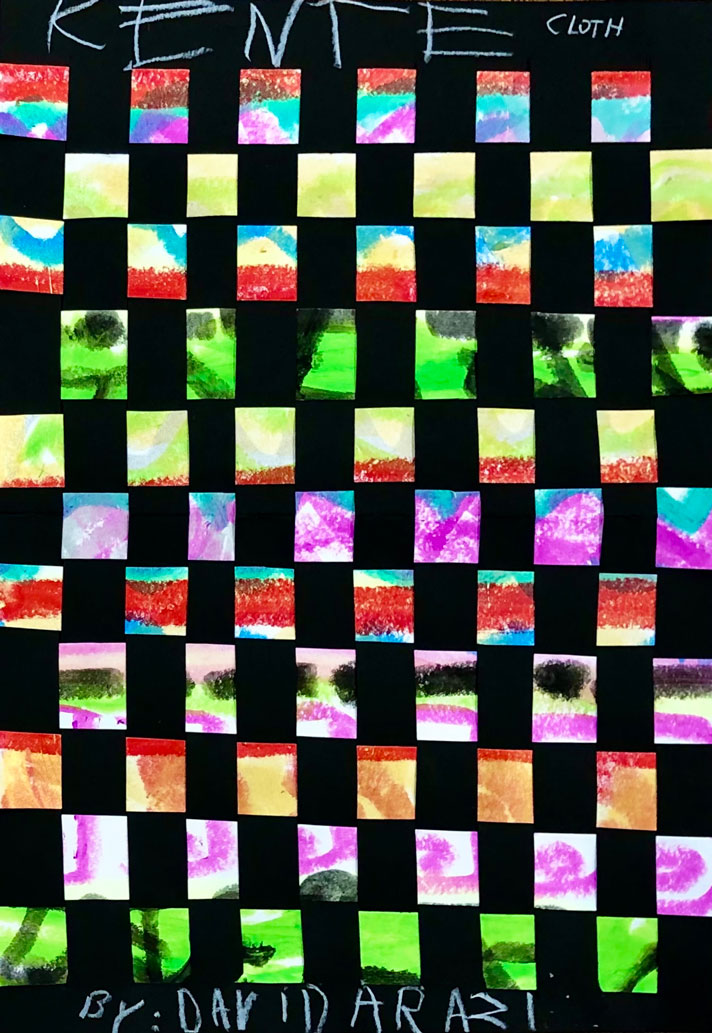 An artwork of a multicolored checkerboard. 