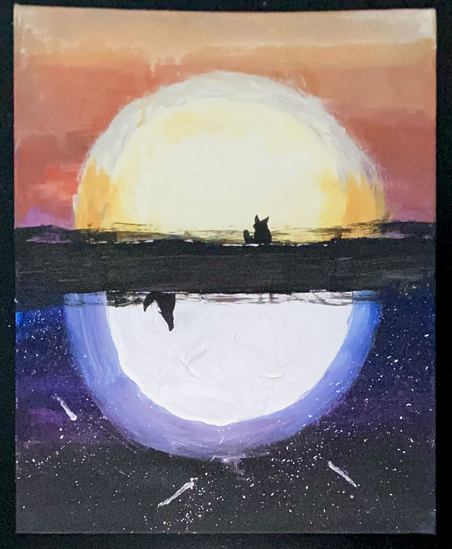 Painting of half day and half night.