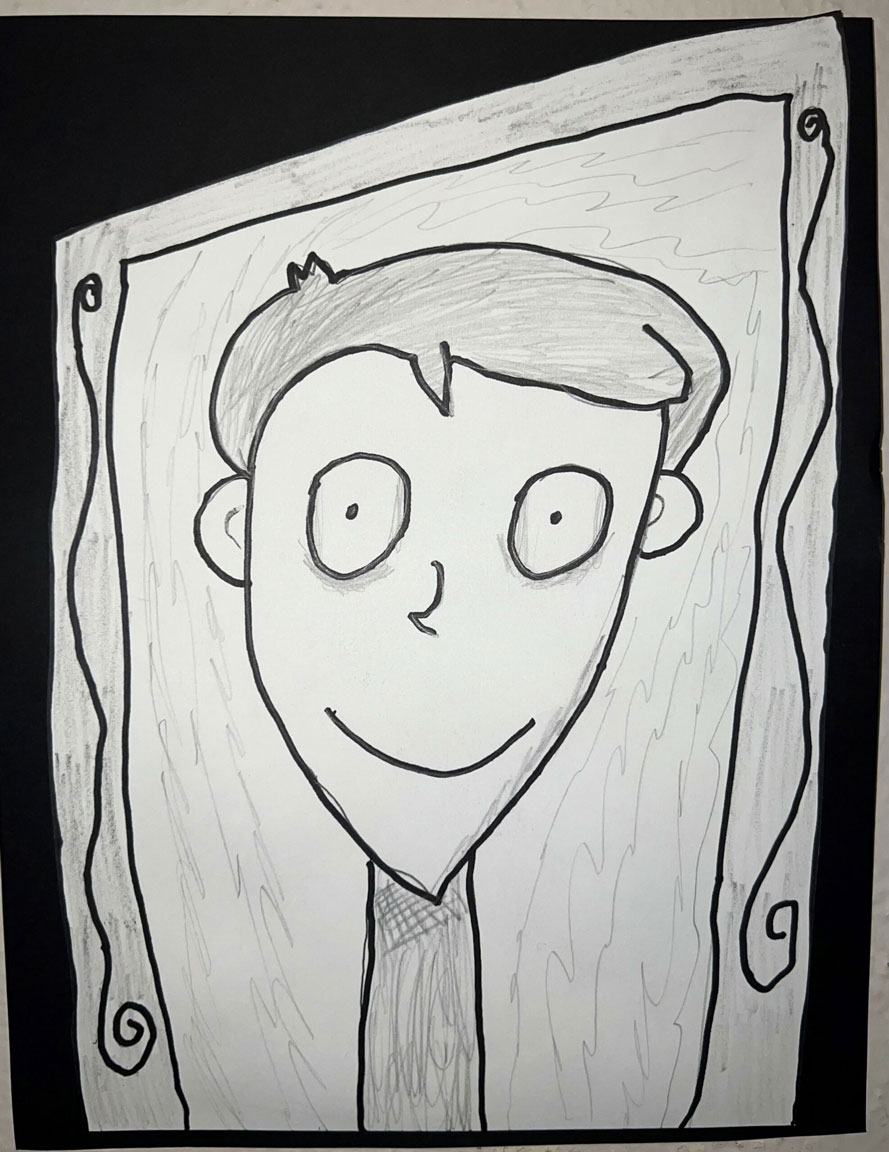 A black and white self portrait of an adolescent boy.