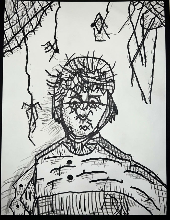 A black and white self portrait of an young boy. 