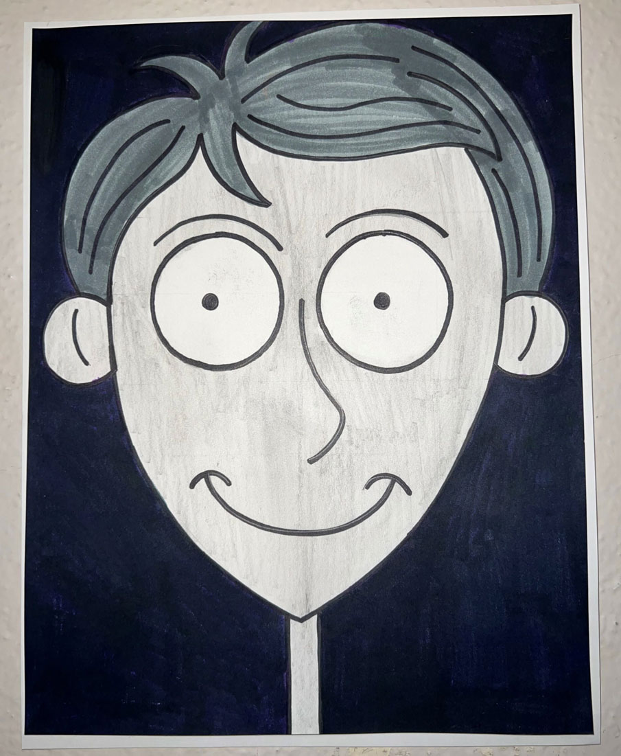 A black and white self portrait of a boy.