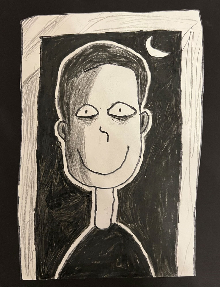 A black and white self portrait of an adolescent boy.